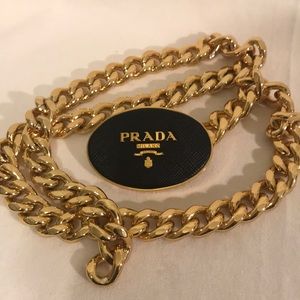 Authentic Prada Gold/Blk Chain Saffiano Logo Belt